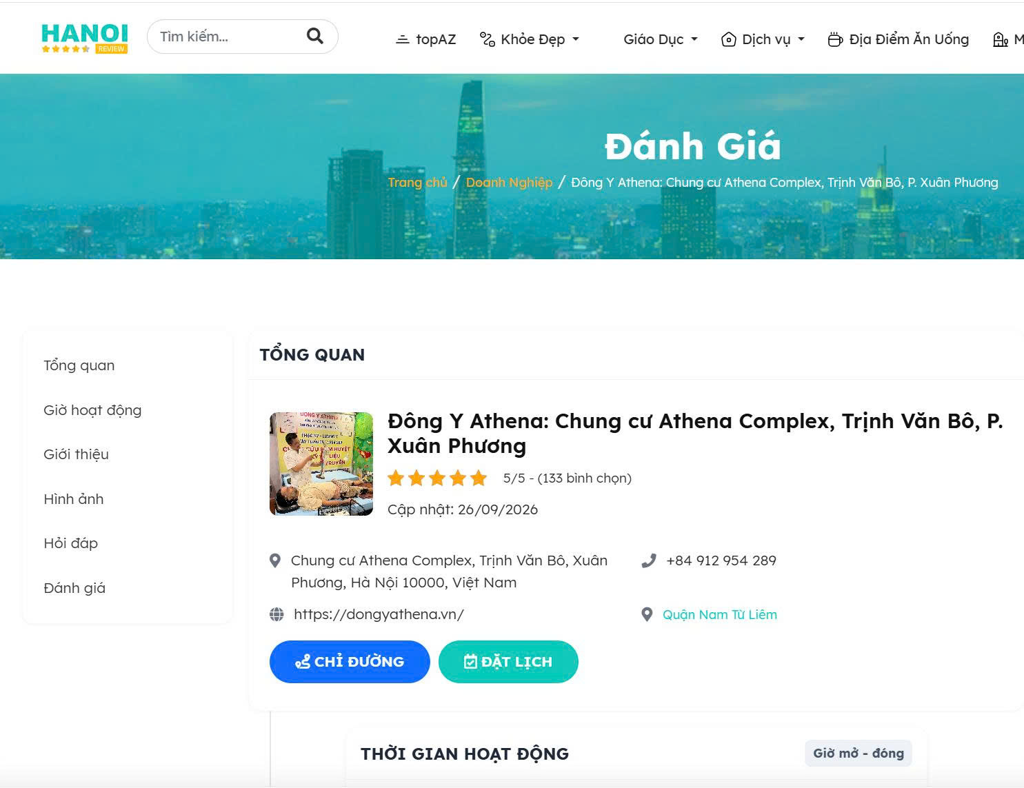 HANOIREVIEW VINH DANH ĐÔNG Y ATHENA – MÔ HÌNH CHẨN TRỊ YHCT CHUẨN MỰC TẠI HÀ NỘI